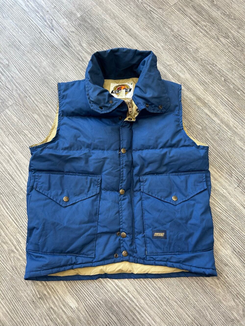 Vintage 70s Class-5 Goose Down Puffer Vest Royal Blue Made in USA Mens S